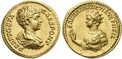The Roman Empire Geta caesar, 198 – 209. Aureus 200, AV 20 mm, 7.31 g. P SEPT GETA – CAES PONT Bare-headed, draped and cuirassed bust r. Rev. SEVERI INVICTI AVG PII FIL Half-length and radiate bust (C