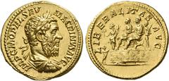 The Roman Empire Macrinus, 217 – 218. Aureus 217-218, AV 20 mm, 7.00 g. IMP C M OPEL SEV – MACRINVS AVG Laureate, draped and cuirassed bust r. Rev. LIBERALITAS AVG Macrinus and Diadumenianus seated l.