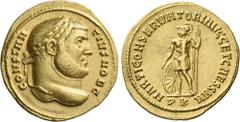The Roman Empire Constantius I Chlorus caesar, 293 – 305. Aureus, Carthago 303, AV 18 mm, 4.86 g. CONSTAN – TIVS NOB C Laureate head r. Rev. MARTI CONSERVATORI AVGC ET CAESS NN Mars standing l., holdi