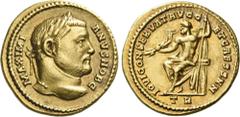 The Roman Empire Galerius Maximianus ceasar, 293 – 305. Aureus, Treveri 293-305, AV 17 mm, 5.14 g. MAXIMI – ANVS NOB C Laureate head r. Rev. IOVI CONSERVAT AVGG – ET CAESS N N Jupiter, naked to waist,