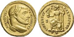 The Roman Empire Maxentius princeps, 306 – 307. Aureus late 306 – early spring 307, AV 18 mm, 5.21 g. MAXENTIVS – PRINC INVICT Laureate head r. Rev. CONSERVAT – O – R VRBIS SVAE Roma seated l. on shie