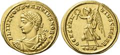 The Roman Empire Constantius II caesar, 324 – 337. Solidus, Constantinople 335-336, AV 19 mm, 4.56 g. FL IVL CONSTANTIVS NOB CAES Laureate, draped and cuirassed bust l. Rev. CONSTANT – IVS CAESAR Vict