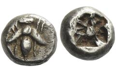 Greek Coins Ionia, Ephesus Obol circa 550-500, AR 8 mm, 0.84 g. Bee. Rev. Incuse square. Karwiese Series III, 8–18. SNG Kayhan 1224. Very fine