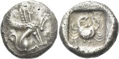 Greek Coins Lycia, Uncertain dynast Stater circa 480-460, AR 19 mm, 9.20 g. Sphinx seated r., raising its l. foreleg. Rev. Crab within incuse square. Traité II/1, 990. Müseler III, 20. SNG von Aulock 