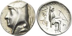 Greek Coins Kings of Parthia, Arsaces I, 247 – 211 Drachm, Hekatompylos circa 247-211, AR 17 mm, 3.98 g. Head l., wearing bashlyk. Rev. APΣAKOY Archer seated r. on backless throne, holding bow; in r. 