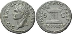 The Roman Empire Octavian as Augustus, 27 BC – 14 AD Divus Augustus. As circa 80-81, Æ 28 mm, 11.08 g. DIVVS AVGVSTVS PATER Radiate head of Divus Augustus l. Rev. IMP T VESP AVG REST PROVIDENT Altar; 