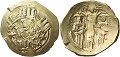 The Byzantine Empire Andronicus II, Palaeologus 11 December 1282 – 24 May 1328 and associated rulers from 1294 Hyperpyron 1303-1320, AV 25 mm, 4.01 g. Bust of the Virgin orans within city walls furnis