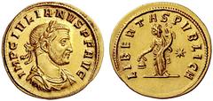 The S.C. Markoff Collection of Roman Coins The Roman Empire Julian I of Pannonia, October – December 284 Aureus, Siscia circa 284, AV 4.24 g. IMP C IVLIANVS P F AVG Laureate, draped and cuirassed bust