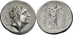 Prusias II Cynegos, circa 182 – 149 Tetradrachm, Nikomedeia circa 182-149, AR 34 mm, 16.68 g. Winged-diademed head of Prusias II r. Rev. Rev. ΒΑΣΙΛΕΩΣ – ΠΡΟΥΣΙΟΥ Zeus Stratius standing l., holding wre
