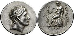 Antiochos II Theos, 261 – 246 Tetradrachm, Tarsus circa 261-246, AR 32 mm, 17.13 g. Diademed head of Antiochus II r. Rev. BAΣIΛEΩΣ – ANTIOXOY Apollo seated l. on omphalos, holding arrow in r. hand and