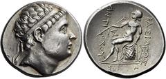 Antiochos II Theos, 261 – 246 Tetradrachm, Istrus circa 261-246, AR 30 mm, 17.01 g. Diademed head of Antiochus II r. Rev. ΒΑΣΙΛΕΩΣ – ΑΝΤΙΟΧΟΥ Apollo seated l. on omphalos, testing arrow in r. hand and