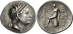 Antiochus III 'the Great', 223 – 187 Tetradrachm Tarsus circa 223-211, AR 31mm, 17.12 g. Diademed head of Antiochus III r., with delicate youthful features, hair in bangs over forehead. Rev. BAΣIΛEΩΣ 