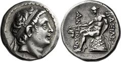 Antiochus III 'the Great', 223 – 187 Tetradrachm, uncertain mint in western Asia Minor, perhaps Cyme, circa 204-203, AR 27 mm, 16.95 g. Diademed head of Antiochus III r. Rev. BAΣIΛEΩΣ – AN – TIOΧOY Ap