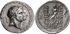 Demetrius I Soter, 162 – 150 Tetradrachm, Seleucia on the Tigris circa 161-150, AR 32 mm, 17.06 g. Jugate busts r. of Demetrius I, diademed, and Laodice, draped and wearing stephane. Fillet border. Re