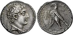 Demetrius II Nicator, first reign, 146 – 138 Tetradrachm, Berythus 146-145 (year 167), AR 28 mm, 14.30 g. Diademed and draped bust of Demetrius II r. Dotted border. Rev. BAΣIΛEΩΣ – ΔHMHTPIOY Eagle, wi
