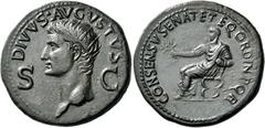 The Roman Empire Octavian as Augustus, 27 BC – 14 AD Divus Augustus. Dupondius circa 37-41, Æ 30 mm, 16.77 g. DIVVS AVGVSTVS Radiate head of Augustus l.; in field, S – C. Rev. CONSENSV·SENAT·ET·EQ·ORD