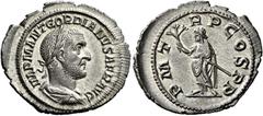 The Roman Empire Gordian I, 1st – 22nd April 238 Denarius 1st-22nd April 238, AR 22 mm, 2.53 g. IMP M ANT GORDIANVS AFR AVG Laureate, draped and cuirassed bust r. Rev. P M T – R P COS P P Emperor stan