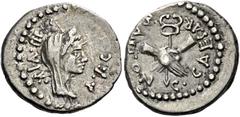 The Roman Republic C. Caesar Octavianus and Marcus Antonius. Quinarius, mint moving with Octavianus 39, AR 15 mm, 1.79 g. III·VIR· – R·P·C Diademed head of Concordia r. Rev. M·ANTON·C·CAESAR Two hands