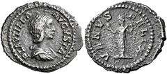 The Roman Empire Plautilla, wife of Caracalla Quinarius circa 202-205, AR 15 mm, 1.38 g. PLAVTILLA – AVGVSTA Draped bust r. Rev. VENVS – FELIX Venus standing l., holding apple in r. hand and drapery o