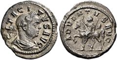 The Roman Empire Tacitus, 275–276 Quinarius early 276, Billon 16 mm, 1.59 g. CL TACI – TVS AVG Laureate, draped and cuirassed bust r. Rev. ADVENTVS AVG Emperor on horseback riding l., raising r. hand 