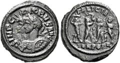 The Roman Empire Probus, 276–282 Quinarius, Siscia 278, Billon 14 mm, 1.66 g. IMP C PROBVS AVG Jugate busts l. of Probus , laureate and cuirassed, spear over r. shoulder, shield on l., and Sol. Rev. F