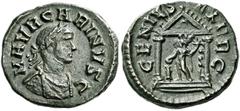 The Roman Empire Carinus caesar, 282–283 Quinarius 282, Billon 15 mm, 1.67 g. M AVR CARINVS C Laureate, draped and cuirassed bust r. Rev. GENIVS – EXERC Genius standing l., holding cornucopiae and pat
