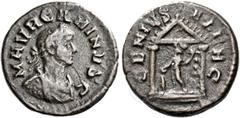 The Roman Empire Carinus caesar, 282–283 Quinarius 282, Billon 14 mm, 1.65 g. M AVR CARINVS Laureate, draped and cuirassed bust r. Rev. GENIVS – EXERC Genius standing l., holding cornucopiae and pater