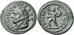 The Roman Empire Maximianus Herculius, 286–305 Quinarius, Treviri 293-294, Billon 16 mm, 1.25 g. MAXIMIANVS AVG Head l. wearing lion skin. Rev. IOVI VICTORI Jupiter advancing l., head r., holding thun