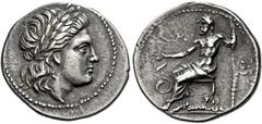 *Greek Coins Argolis, Epidaurus Drachm circa 250-240, AR 20 mm, 4.64 g. Laureate head of Apollo Maleatas r. Rev. Asclepios seated l., holding long sceptre and extending r. hand over serpent that coils