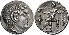 *Greek Coins The Cyclades, Tenos Tetradrachm circa 260-240, AR 27 mm, 13.1 g. Laureate head of Apollo Carneios r. Rev. ΤΗΝΙΩΝ Poseidon on throne l., holding dolphin on outstretched r. hand and trident