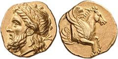 Greek Coins Mysia, Lampsacus Stater circa 350, AV 17 mm, 8.42 g. Laureate head of Zeus l., with lotus-tipped sceptre on far shoulder. Rev. Forepart of Pegasus r.; all within shallow and partially incu