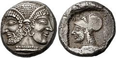 Greek Coins Islands off Troas, Tenedos Didrachm circa 490-480, AR 19 mm, 8.94 g. Janiform head: on the l., a bearded male face l.; on the r., a female face r.; both wearing necklace, stephane, and bot