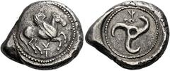 *Greek Coins Dynasts of Lycia. Khinakha, circa 470–440 Stater circa 440/30-400, AR 22 mm, 9.86 g. Pegasus flying r.; below, monogram. Rev. Triskeles; below, conjoined monograms and diskeles. Müseler 8
