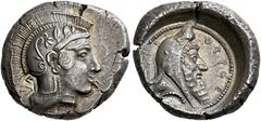 *Greek Coins Dynasts of Lycia. Kherei, circa 430–410 Stater, Pinara circa 430-410, AR 21 mm, 8.45 g. Helmeted head of Athena r., decorated with three olive leaves and vine scroll. Rev. kherei in Lycia