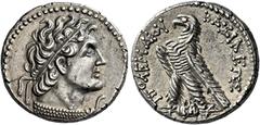 *Greek Coins Ptolemaic Kings of Egypt, Ptolemy VI Philometor, 180–145 or Ptolemy VIII Euergetes, 145–116 Didrachm, Salamis circa 162-161, AR 21 mm, 6.88 g. Diademed head of Ptolemy I r., with aegis ar