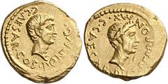 *The Roman Republic Octavian. Aureus, Gallia Transalpina and Cisalpina 43, AV 20 mm, 7.85 g. C·CAESAR·COS·PONT·AVG Bare and bearded head of Octavian r. Rev. C·CAESAR· DICT·PERP·PONT·MAX Laureate head 