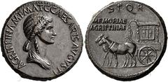 The Roman Empire In the name of Agrippina Senior, mother of Gaius Sestertius circa 37-41, Æ 35 mm, 28.38 g. AGRIPPINA·M·F·MAT·C·CAESARIS·AVGVSTI Draped bust r., hair falling in long plait at the back.