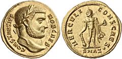 *The Roman Empire Constantius I Chlorus caesar, 293–305 Aureus, Antiochia circa 293, AV 29 mm, 5.37 g. CONSTANTIVS – NOB CAES Laureate head r. Rev. HERCVLI – CONS CAES Hercules standing facing, head l