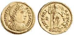 The Roman Empire Constantius III, 8th February–2nd September 421 Solidus, Ravenna 421, AV 22 mm, 4.46 g. D N CONSTAN – TIVS P F AVG Rosette-diademed, draped and cuirassed bust r. Rev. VICTORI – A AVGG