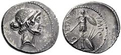 Julius Caesar Denarius 44, AR 3.91 g. Head of Venus r., hair bound with taenia. Rev. IMP – CAESAR Trophy; on l., chariot; on r., shield, two spears and carnyx. Babelon Julia 13. C 15. Sydenham 1016. S