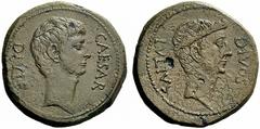 Octavianus Bronze, Italy 38, Æ 19.02 g. CAESAR – DIVI·F Bare head of Octavian r. Rev. DIVOS – IVLIVS Laureate head of Julius Caesar r. Babelon Julia 98. C 3. Sydenham 1336. RPC 620. Sear Imperators 30