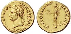 The Roman Empire Vitellius, January – December 69 Aureus, Tarraco (?) January-June 69, AV 7.29 g. A VITELLIVS – IMP GERMANICVS Laureate bust l., with globe at point of the bust. Rev. VICTORIA IMP – GE