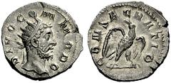 The Roman Empire Commodus augustus, 177 – 192 Divo Commodo. Antoninianus 251-253, AR 3.75 g. DIVO COMMODO Radiate head r. Rev. CONSE-CRATIO Eagle standing r., with open wings, looking backwards. C 100