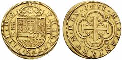 Kingdom of Spain PHILIP IV. 1621-1665. 4 escudos 1651, Segovia - I . AV 13.08g. philippvs.iiii.d.g. Crowned arms of Spain between mintmark i and value. Rev. hispaniarvm.rex.1651. Cross inside quadrilo