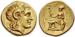 Kings of Thrace. Lysimachus, 323-281 and posthumous issues Stater, uncertain mint in Western Asia Minor circa 297-281, AV 8.47 g. Diademed head of deified Alexander r., with the horn of Ammon. Rev. BA