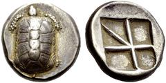 Aegina, Aegina Stater circa 380, AR 12.24 g. Tortoise seen from above. Rev. Skew pattern within incuse square. Millbank pl. 2, 14. SNG Lockett 1995. Toned and good very fine Ex Sotheby’s sale 21-22 Ju