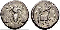 Ionia, Ephesus Tetradrachm circa 350, AR 15.10 g. E - F Bee with straight wings seen from above. Rev. ANTIAΛKIΔA[Σ] Forepart of stag; behind, palm tree with two clusters of dates. BMC cf. 58 (for magi