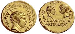 The Roman Republic Sextus Pompeius. Aureus, Sicily 37-36, AV 7.97 g. MAG·PIVS· – IMP·ITER. Bearded and bare head of Sextus Pompeius r.; all within oak-wreath. Rev. PRAEF Heads of Cn. Pomepius Magnus, 