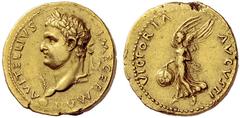 The Roman Empire Vitellius, 69 Aureus, Tarraco (?) 2 January – 18 April 69, prior to the Senate’s award of the title of Augustus. AV 7.50 g. A VITELLIVS – IMP GERMAN Laureate head l., globe at point o