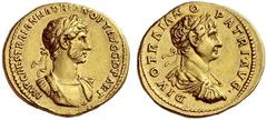 The Roman Empire Hadrian augustus, 117 – 138 Aureus 117-138, AV 7.39 g. IMP CAES TRAIAN HADRIAN OPT AVG G D PART Laureate and cuirassed bust of Hadrian r. Rev. DIVO TRAIANO – PATRI·AVG· Laureate, drap